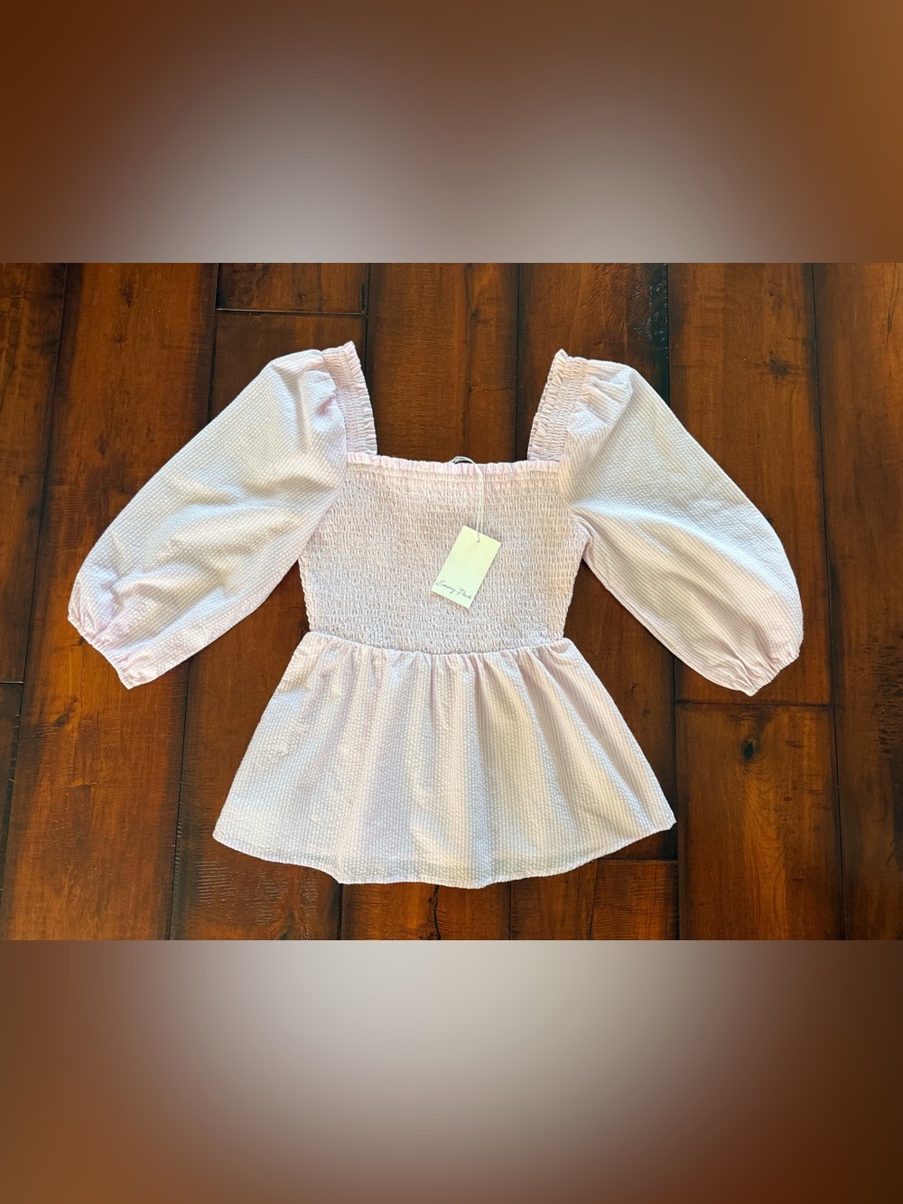 NWT emory park Pale Pink Smocked Square-Neck Peplum Top
